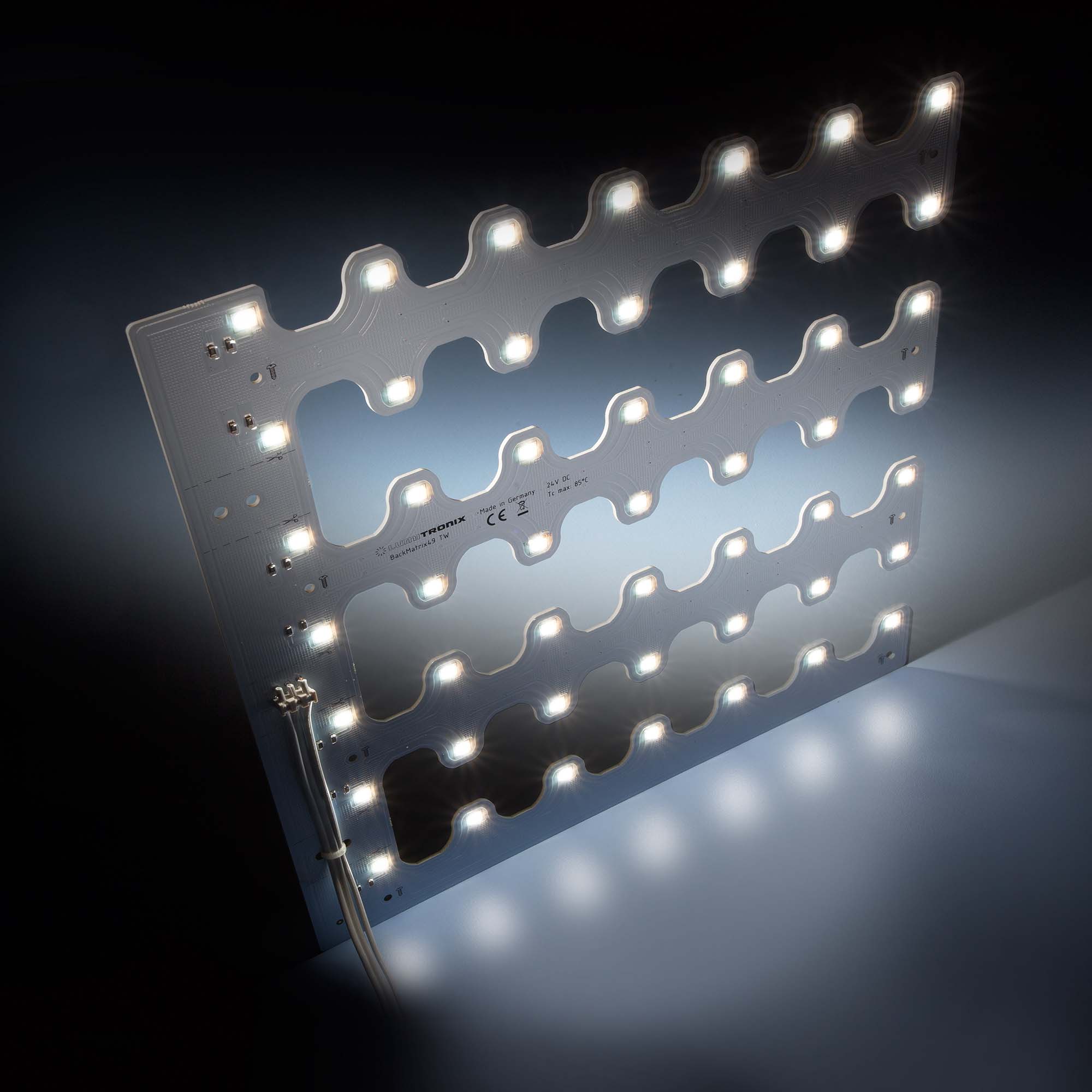 BackMatrix-49-2080 Módulo LED Nichia blanco sintonizable CRI80 2700-6500K 2400lm 98 LEDs 24V 10.1W 180° 28x28cm (16000 lm/m²)