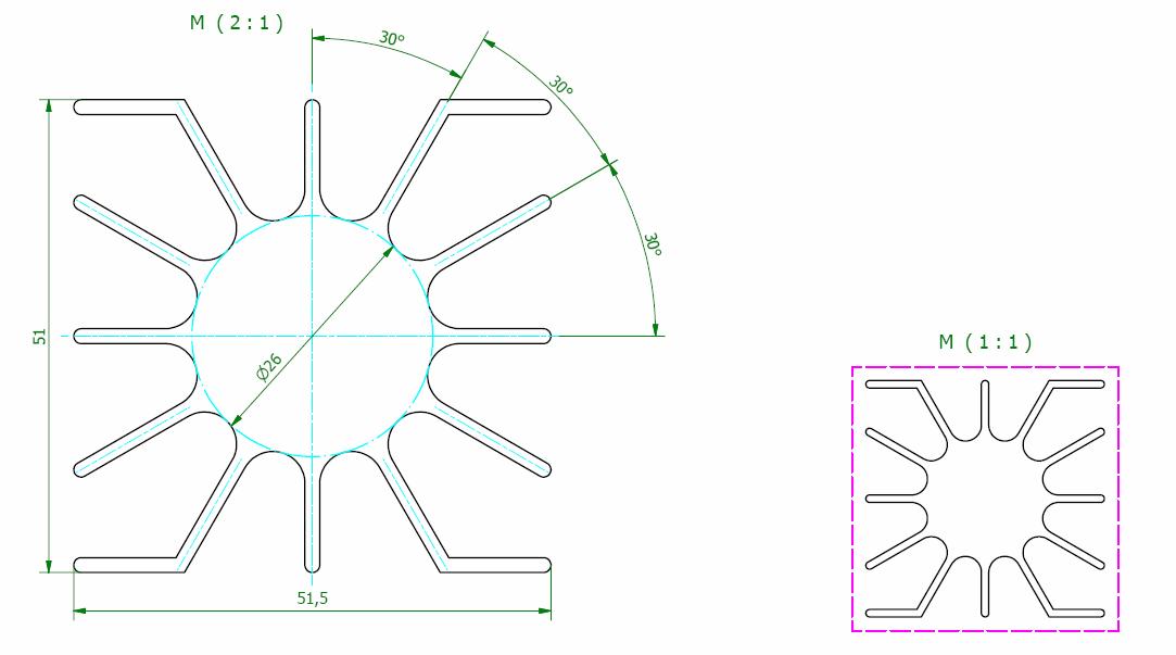 Disipador térmico 51 x 51 para LED de alta potencia máx. 3 vatios