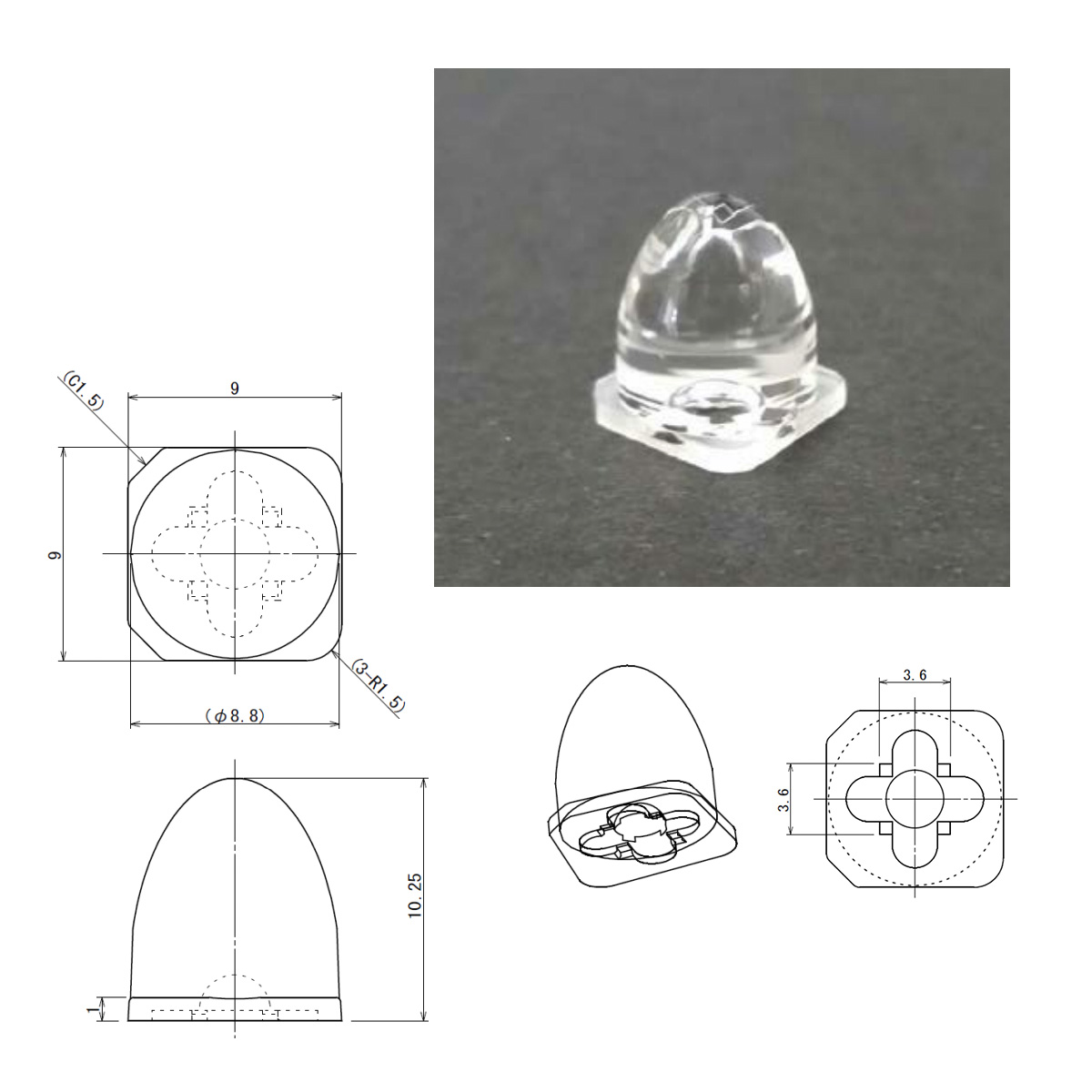 LENTE ARI para Nichia UV LED NCSU276A 8 grados