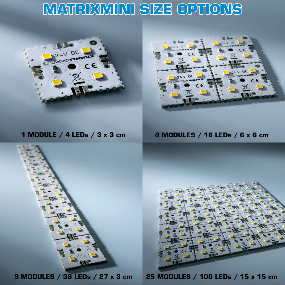 Módulo LED Configurable Nichia MatrixMini blanco CRI 70-99 1800-7800K 12/24/48V 4-504 LEDs 3-42cm (125.000lm/m²)