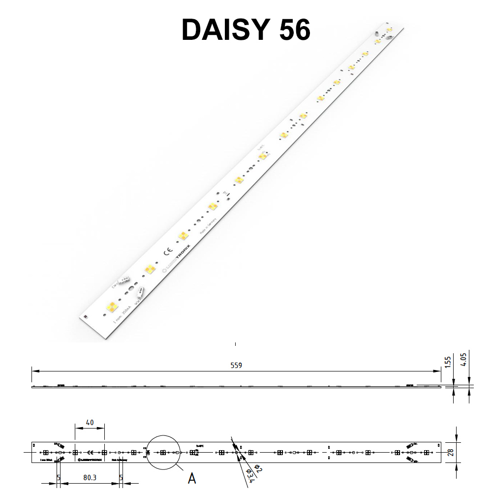 Módulo LED Configurable Nichia LumiBar Daisy Multicolor 2 canales Plug & Play, TW, Dynasolis, Módulo LED Bicolor Zhaga 16, 28, 56 x 2.8cm
