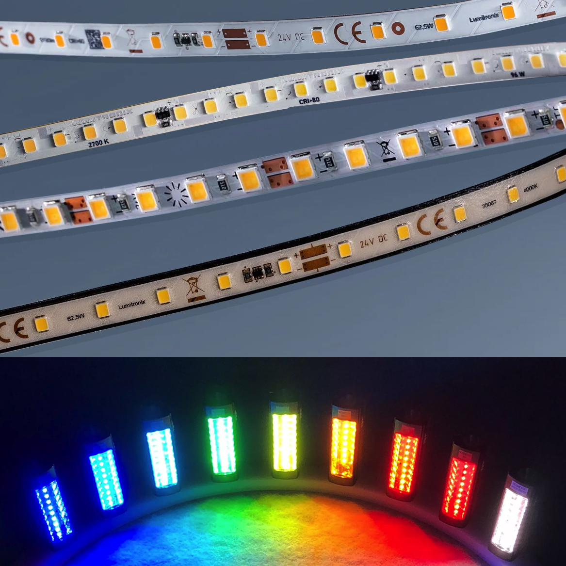 Hecho a medida Tira LED flexible LumiFlex, blanco LED Nichia, 12/24/48V, hasta 50 m de longitud y 5-20 mm de anchura, fabricados en Alemania